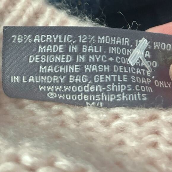 Wooden Ships Cheers! Sweater Women's L/XL Pink Wool Mohair Relaxed Fit New Years - Picture 4 of 4